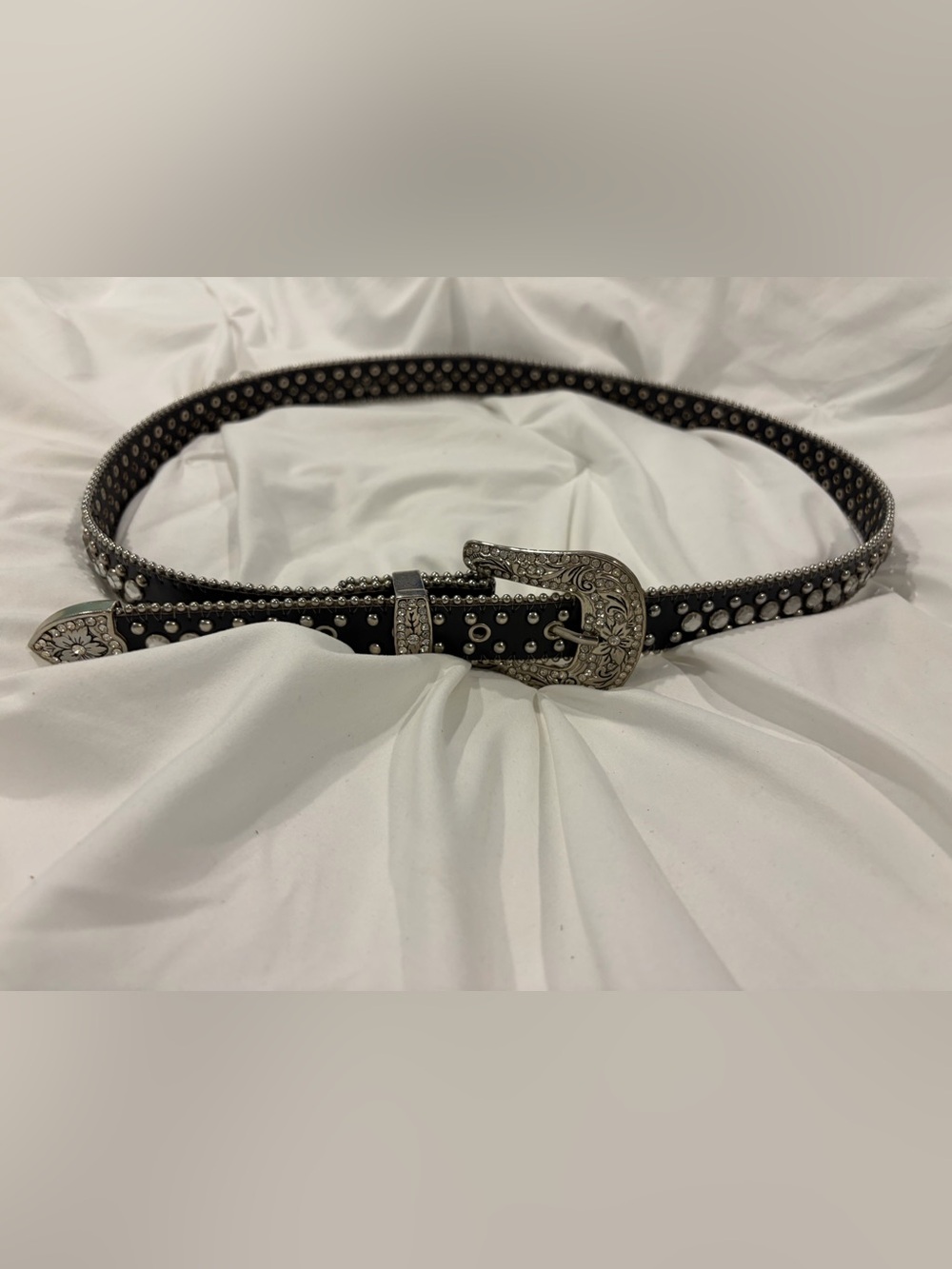 Women’s Western Rhinestone Studded Belt – Black & Silver – Size 38
